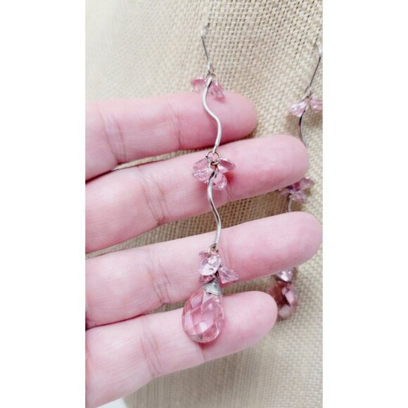 Vintage Rose Pink silver tone Crystal Dangly Drop earrings - Picture 2 of 3